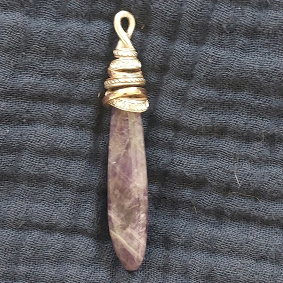 Purple Crystal Amethyst Pendant, With Gold And Rhinestones! Just Gorgeous! - Picture 3 of 3